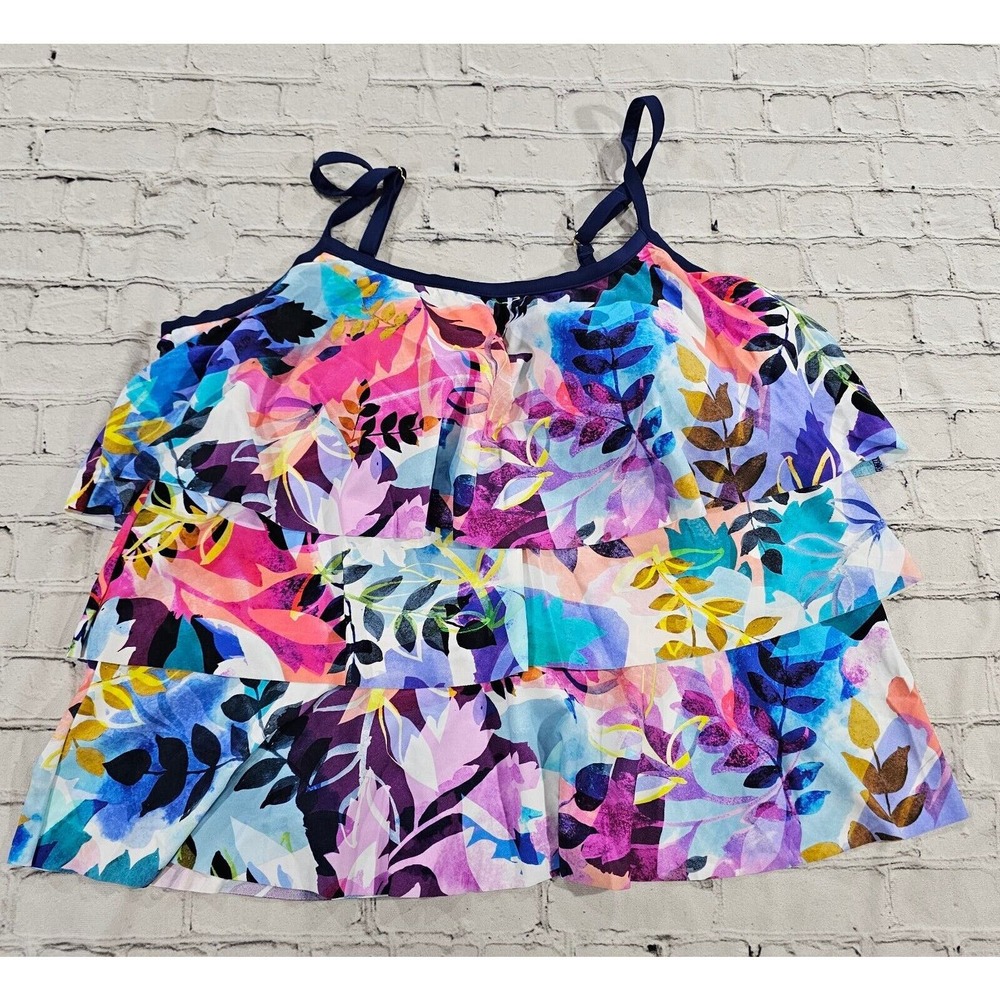 Maxine Of Hollywood Garden Party Bandeau Tankini Swim Top WOMENS SIZE 24W